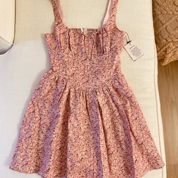 Reformation Daria Linen Floral Pink Sleeveless Dress New With Tags Size 8 - Picture 6 of 7